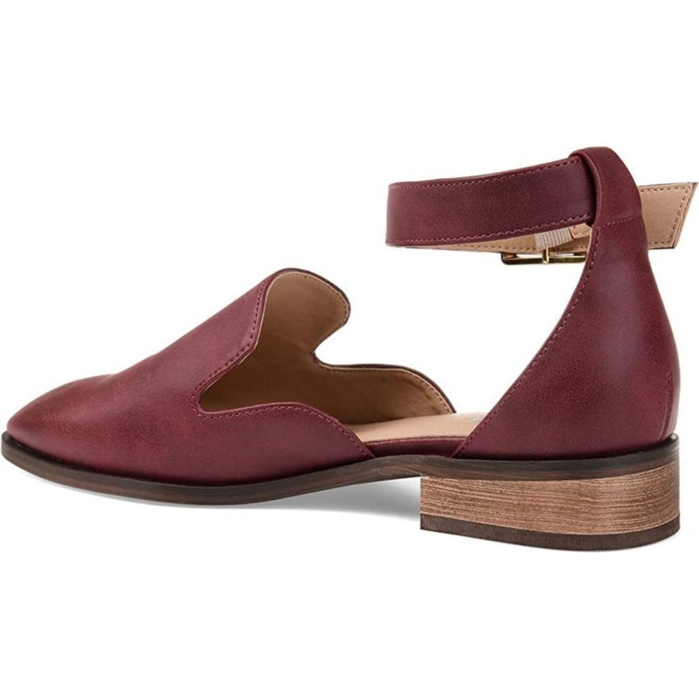 Brinley Co. Womens Square Toe Ankle Strap Flat Wine, 6 Regular US